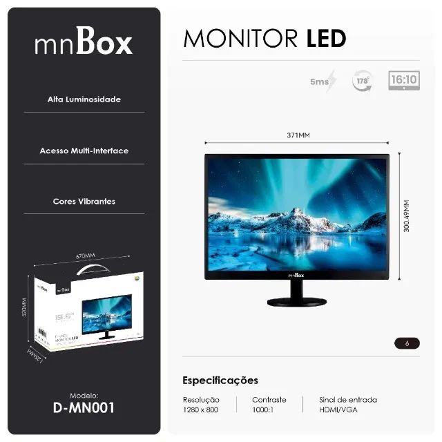 Monitor LED mnBox 15.6" HD HDMI 60Hz - Ultra Fino e Compacto (Novo) D-MN001 - Foto 3