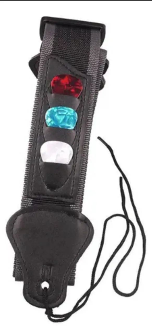 Cinta/Correia para Violão e Guitarra com espaço de Palhetas + 2 palhetas brinde - Foto 4