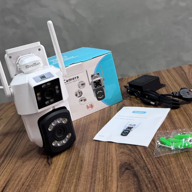 Câmera de Segurança Dupla Wi-Fi 8MP 360° Resistente a Agua IP66 Visão Noturna Minimen