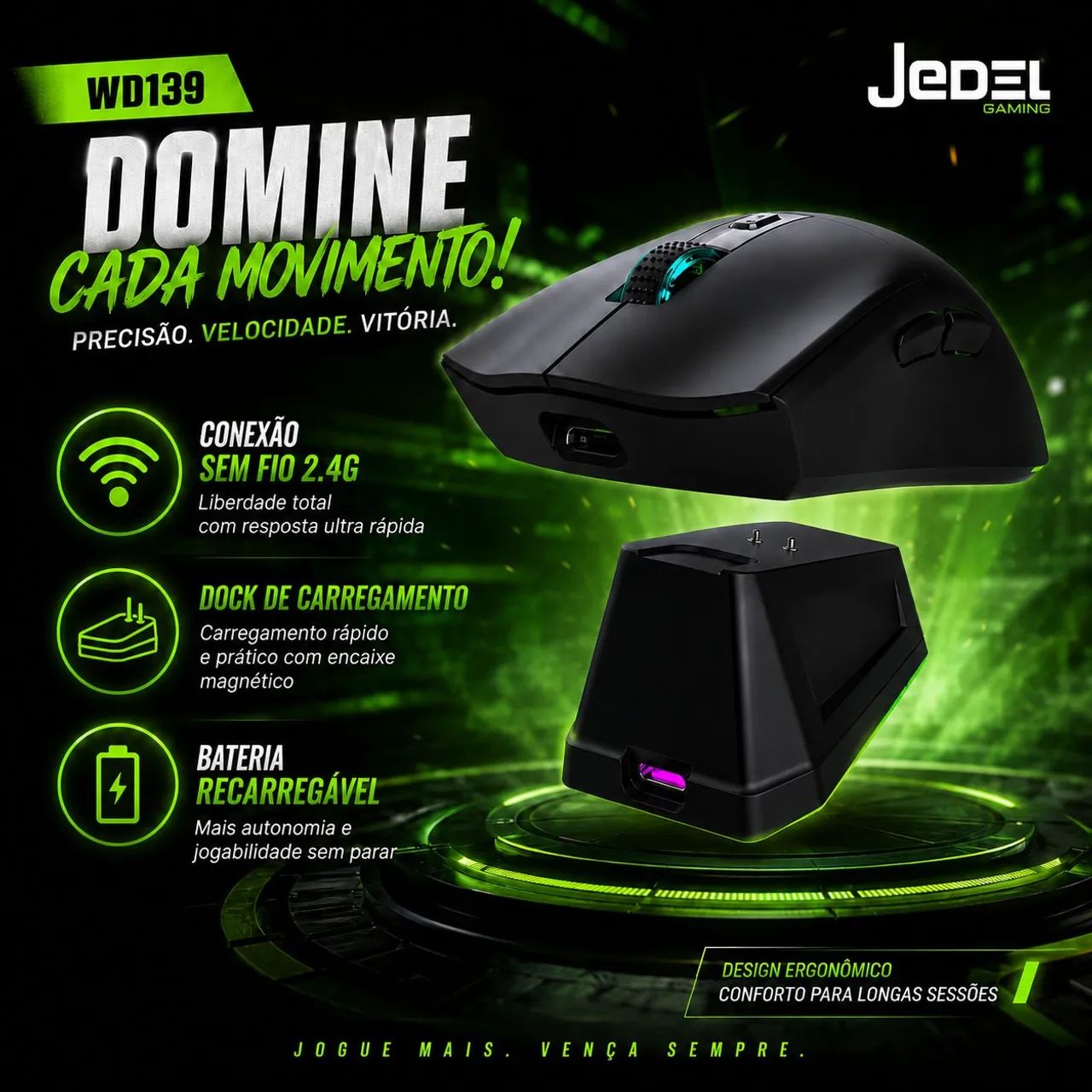 NOVO! Mouse Gamer sem Fio e com Dock WD139