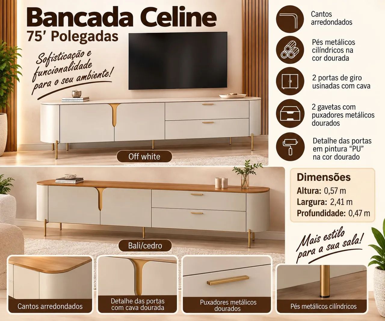 Rack Celine Tv até 75 polegadas 