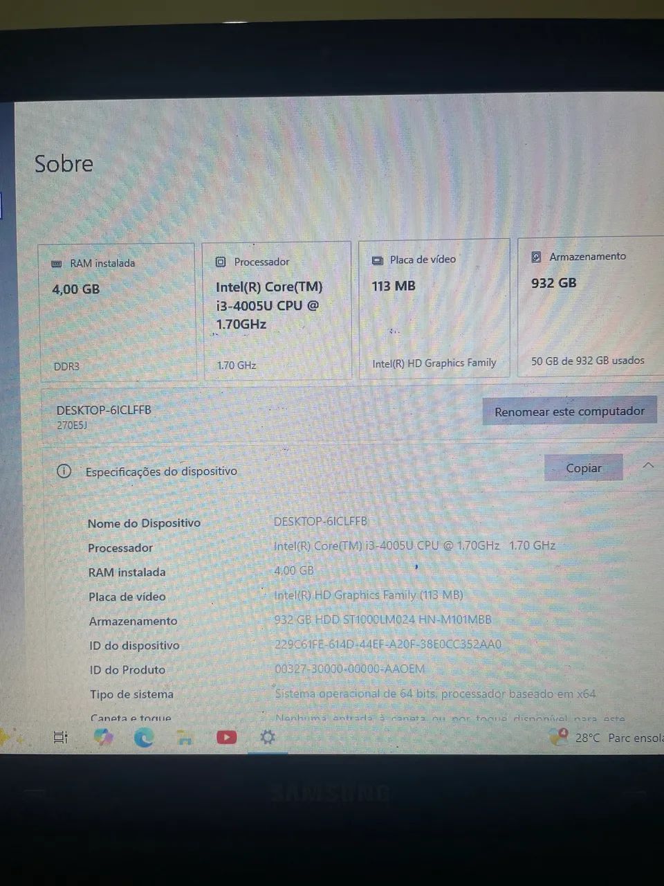 Notebook samsung usado