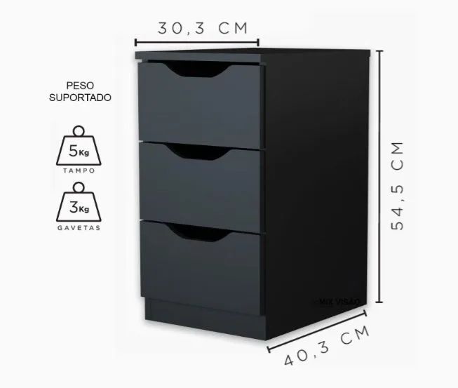 Móvel gaveteiro preto multiusos 3 gavetas - Foto 3