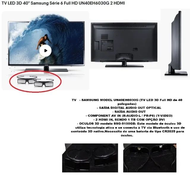 TV SAMSUNG LED 3D Full HD de 40 polegadas - Foto 3