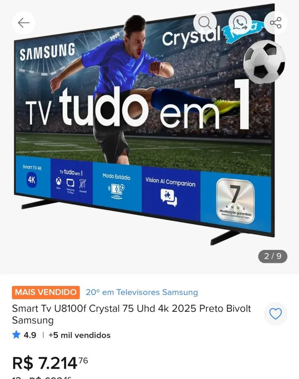 Tv Samsung crystal Smart 4k 75 polegadas  - Foto 4