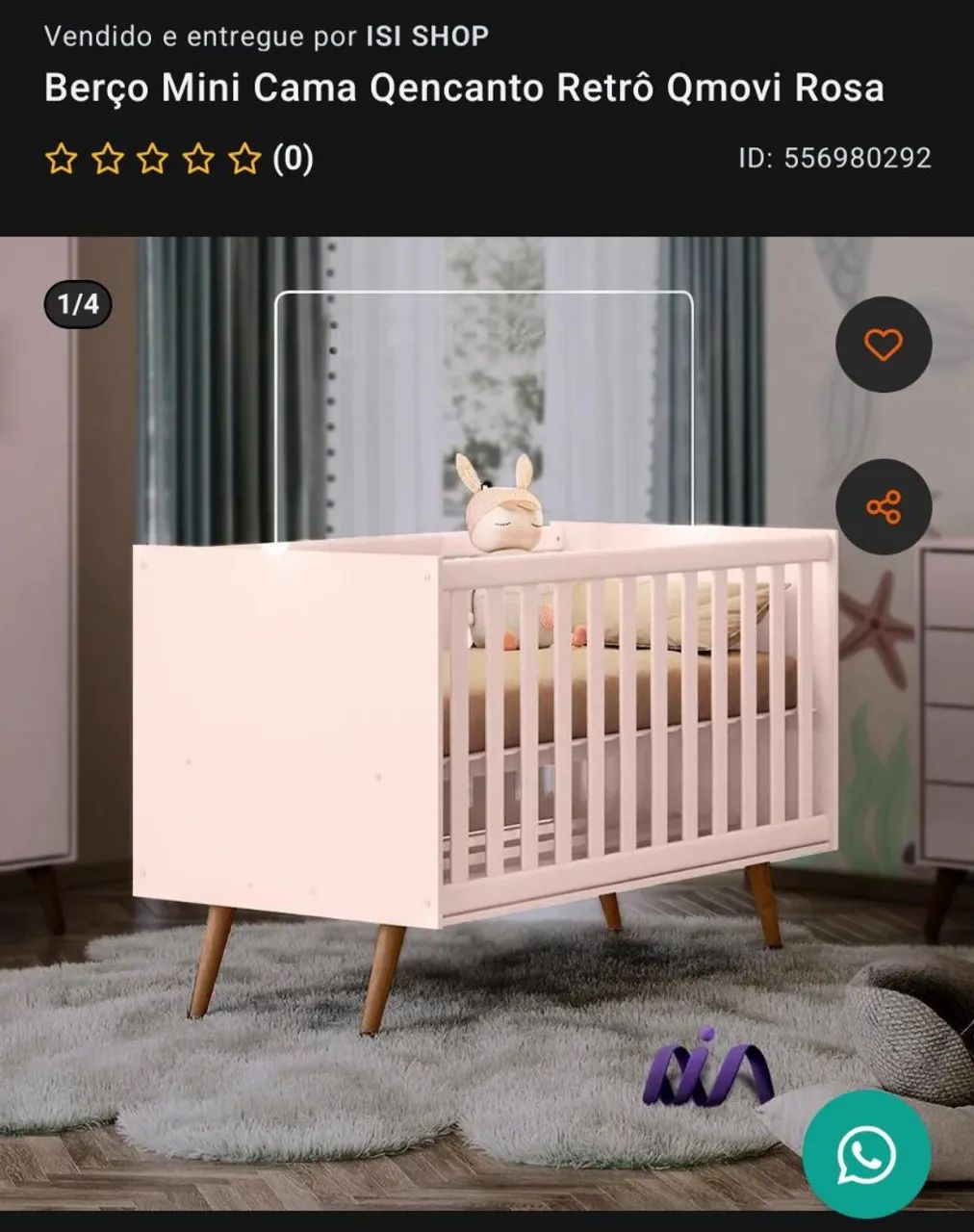 Berço 2 em 1 QEncanto Retrô Rosa