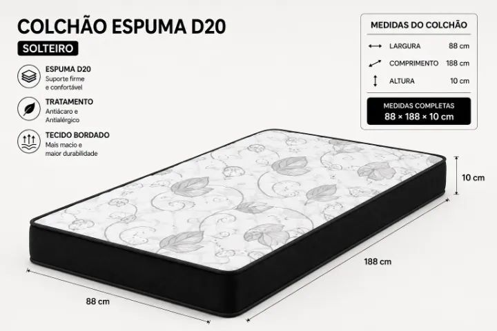 Colchão Espuma D20 88x188 Altura 10cm  - Foto 4