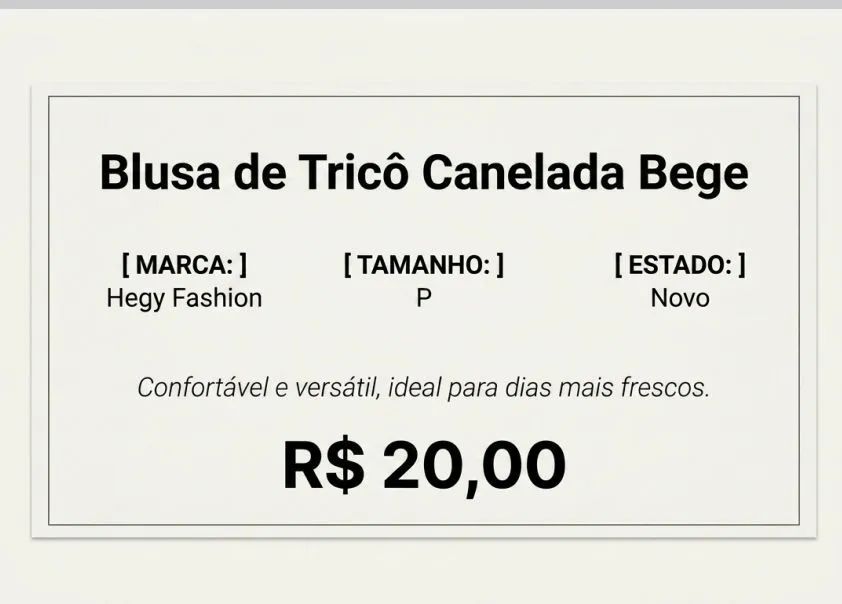 Blusa Canelada Bege - Foto 2