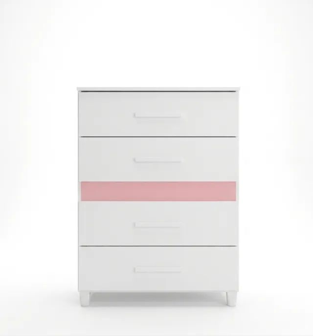 Cômoda 4 Gavetas Branco Rosa Nova 70cm em MDP