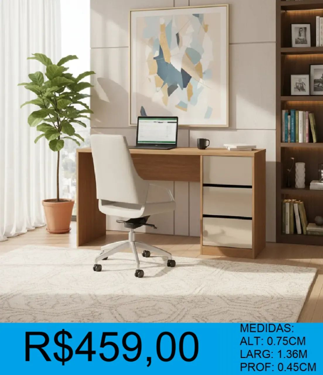 ESCRIVANINHA REFORÇADA COM 3 GAVETAS - COMPRE HOJE E RECEBA EM ATÉ 72H 