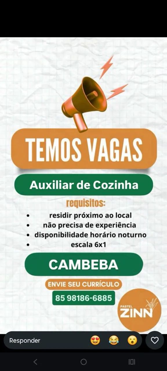 Vaga auxiliar de cozinha 