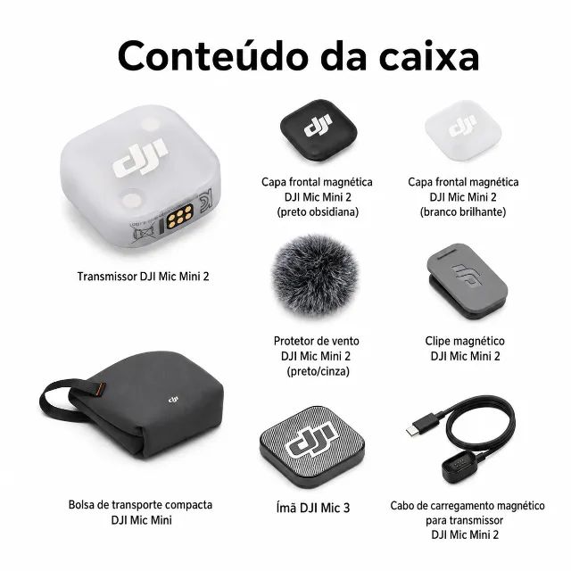 Microfone Lapela Dji Mic Mini 2 Sem Fio Redutor De Ruído - Foto 4