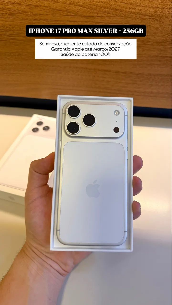 iPhone 17 Pro Max Silver 256GB, Seminovo Garantia Apple até Março