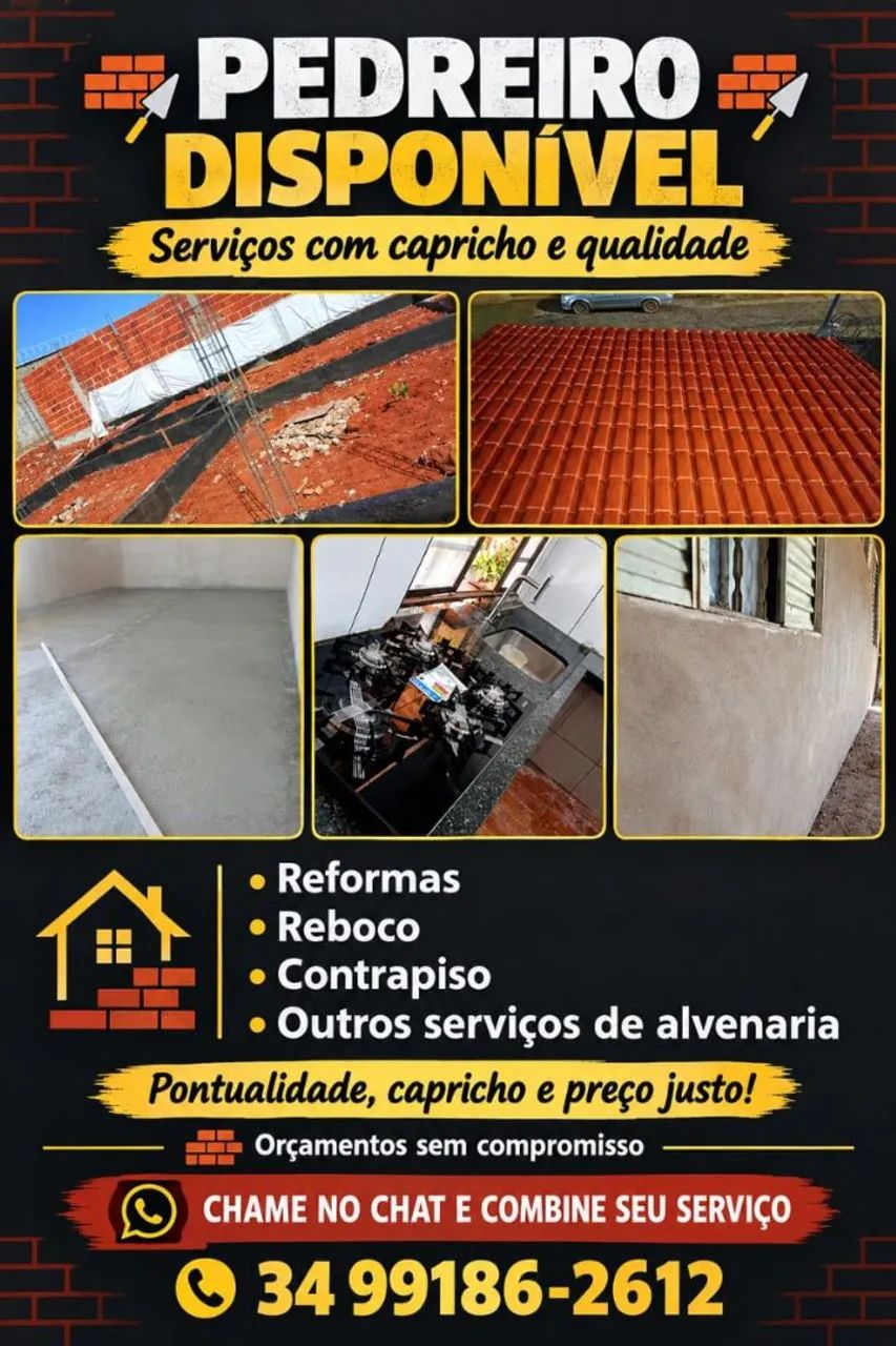 Pedreiro disponível para orçamentos 