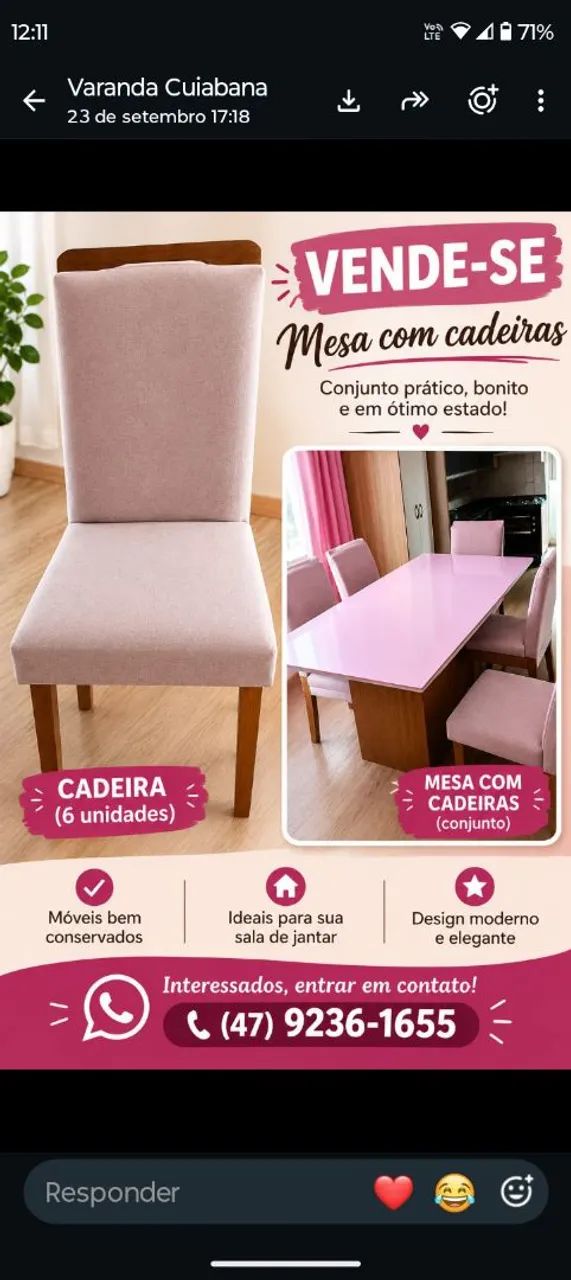 Mesa grande com 6 cadeiras 