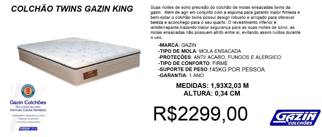 Colchão king gazin molas ensacadas - temos a pronta entrega 
