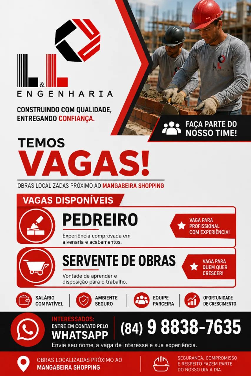 VAGAS PARA SERVENTE EM OBRA NO BESSA