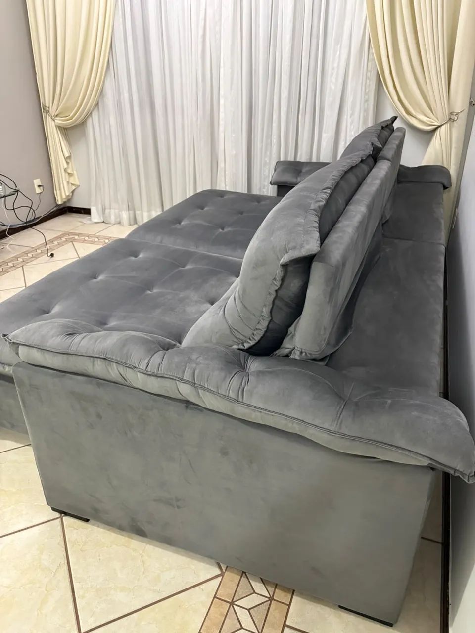 Sofá retrátil e reclinável cinza 2,90m - Pouco uso  - Foto 3
