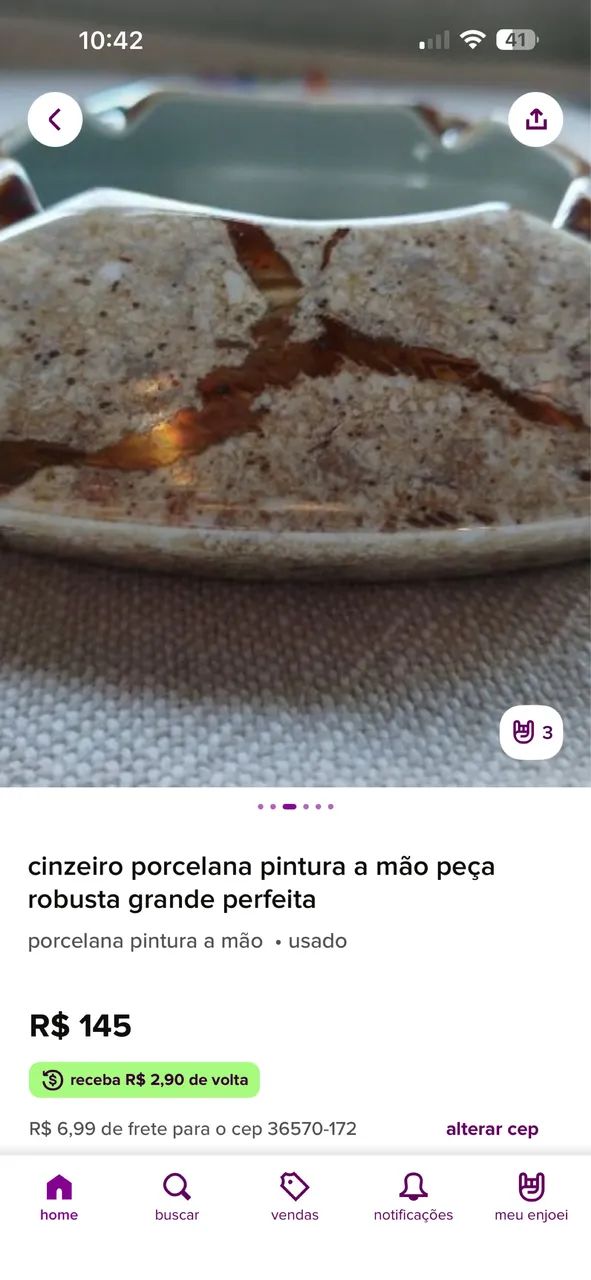 Belíssima peça de porcelana - Cinzeiro Pintura a mão  - Foto 4
