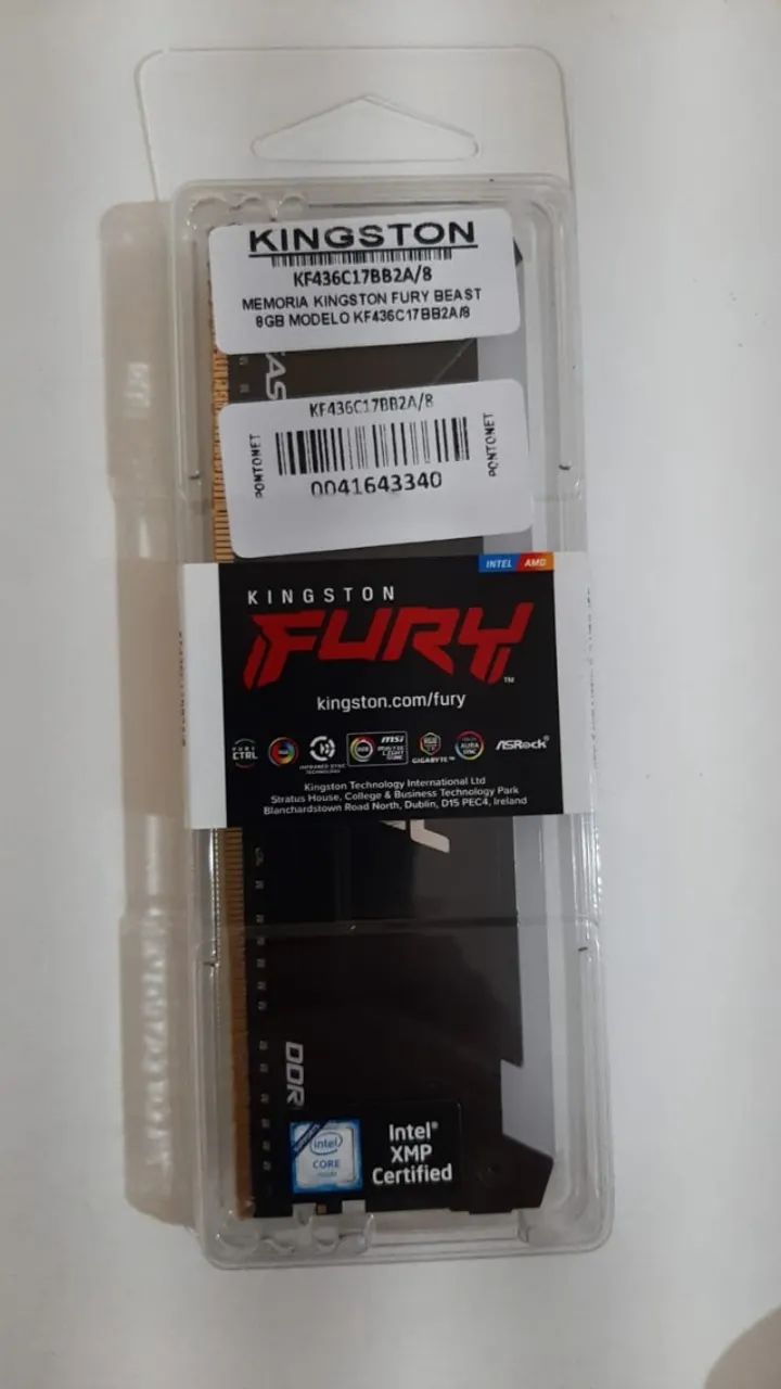 Memória Kingston Fury Beast, 8gb, Ddr4, Cl17, 3600 Mhz