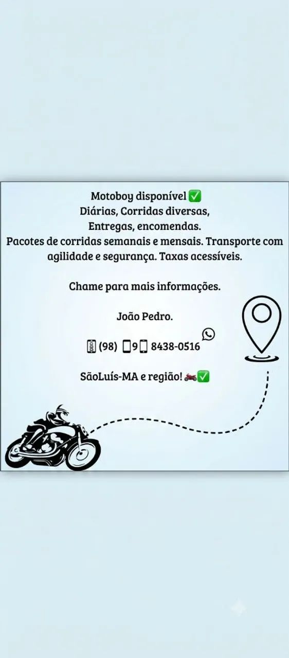 Motoboy disponível corridas diversas 