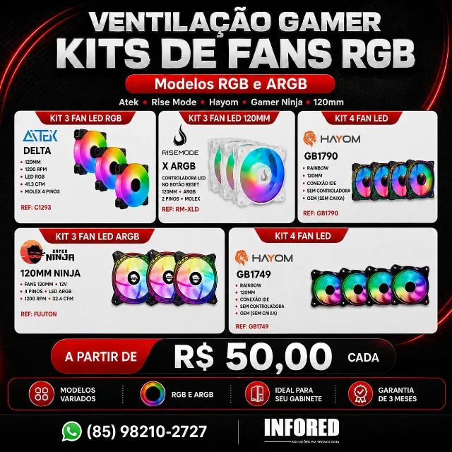 Kits de Fans RGB e ARGB - Ventilação Gamer