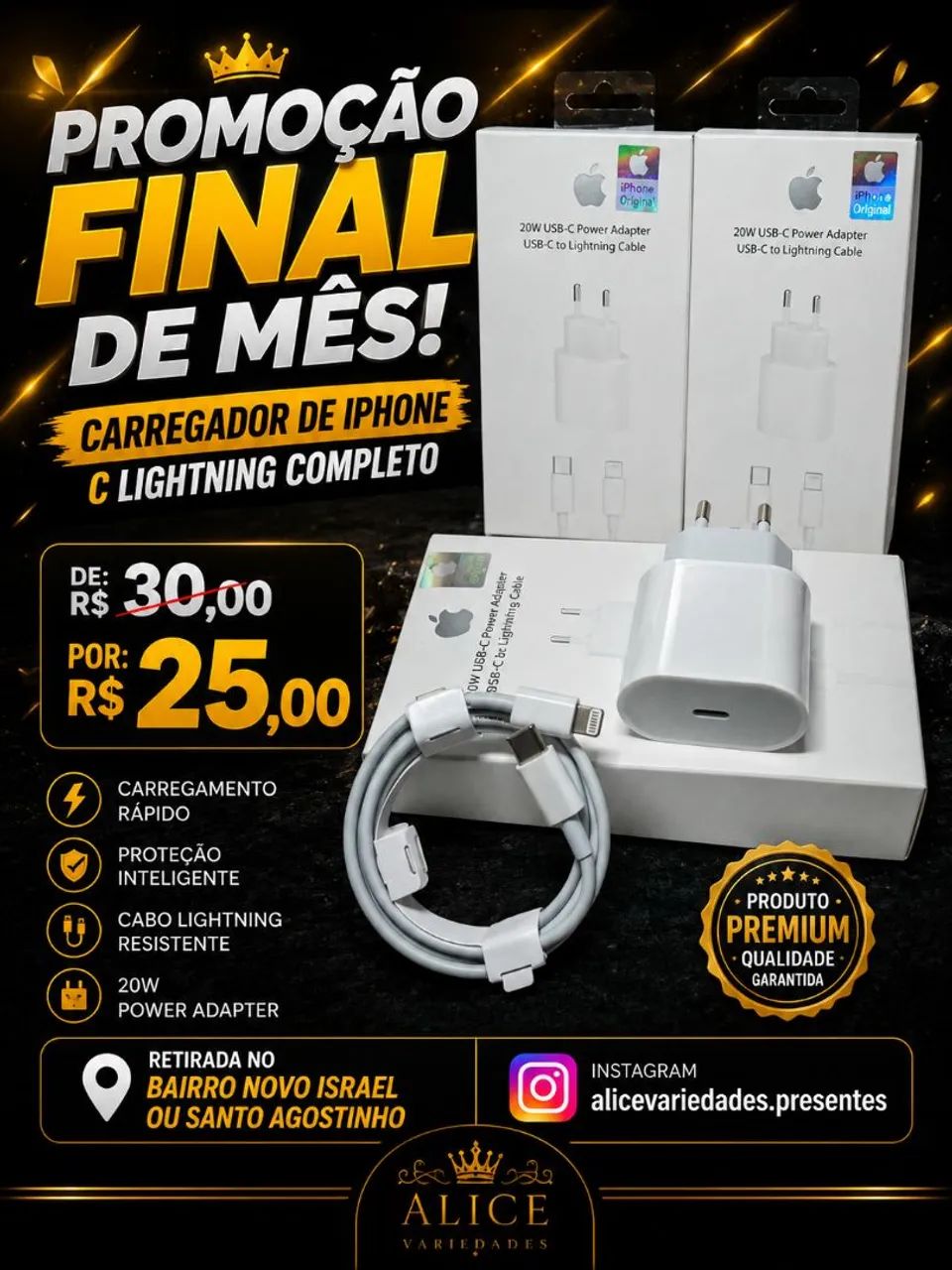 Carregador de iPhone C lightning 