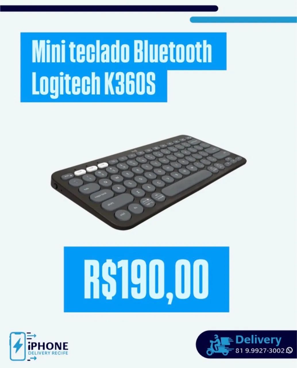 Mini teclado Bluetooth Logitech K360S (Loja Física Recife) 