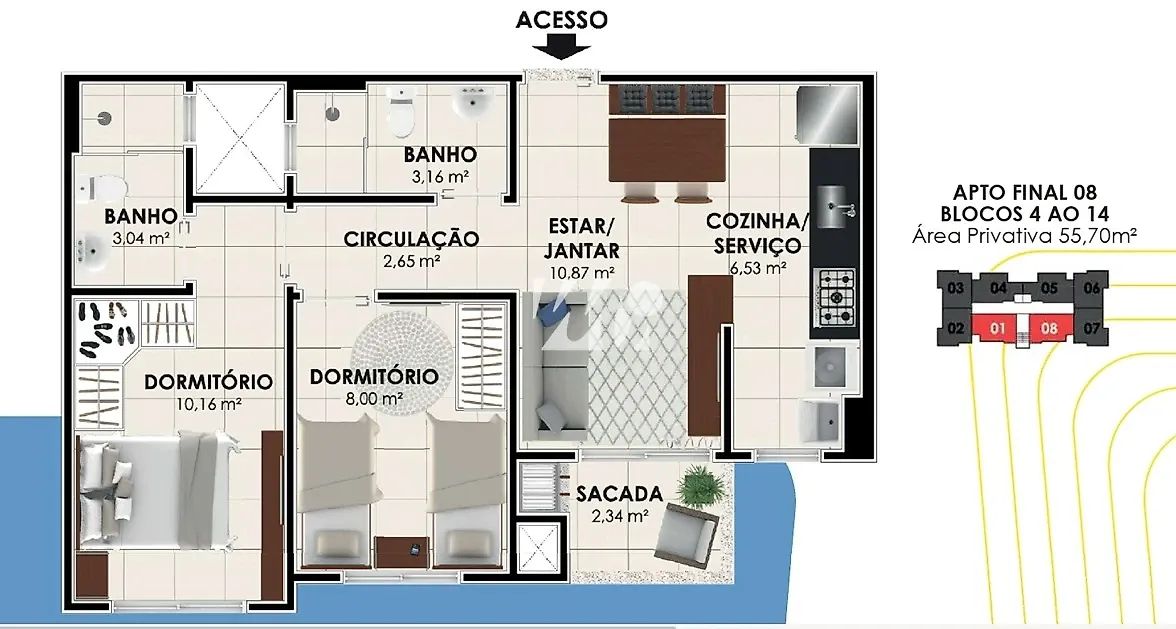Apartamento 2 Quartos com 1 Suíte - Pedra Branca - imv - Foto 3
