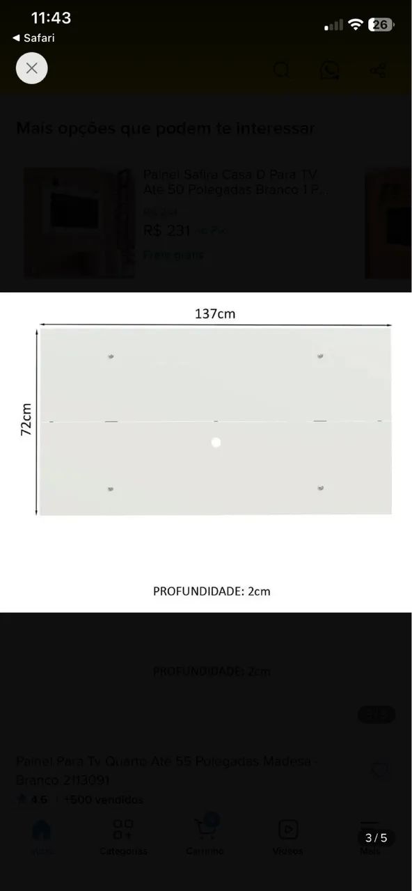 Painel Para Tv Até 55 Polegadas Madesa - Off White - Novo - Foto 3