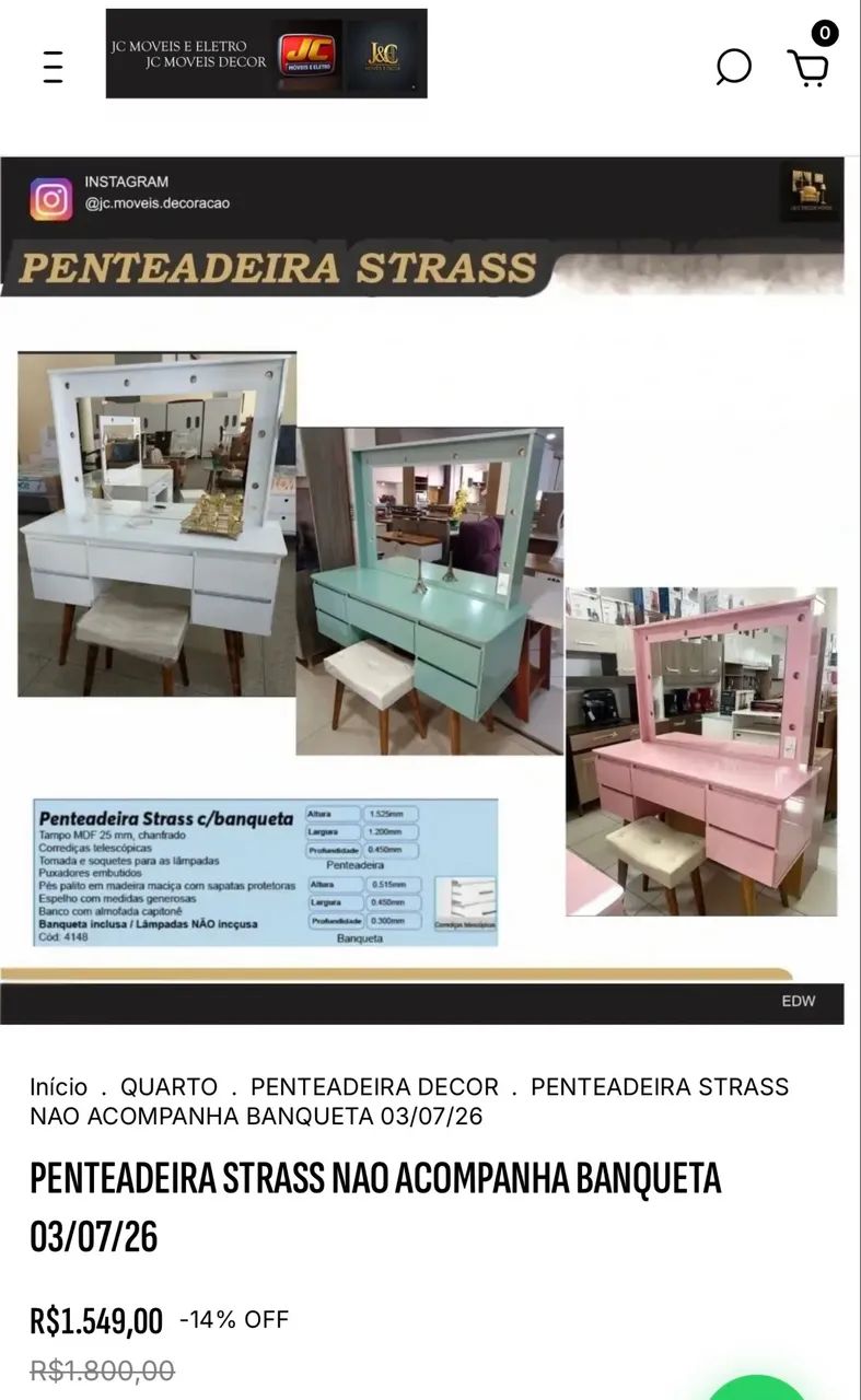 PENTEADEIRA STRASS C/ BANQUETA