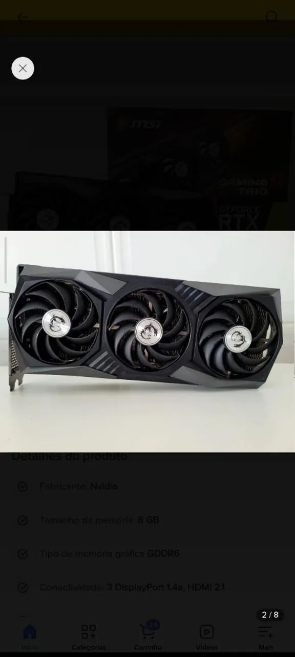 Placa De Vídeo Rtx 3070 8gb Msi Gaming X Trio - Foto 2