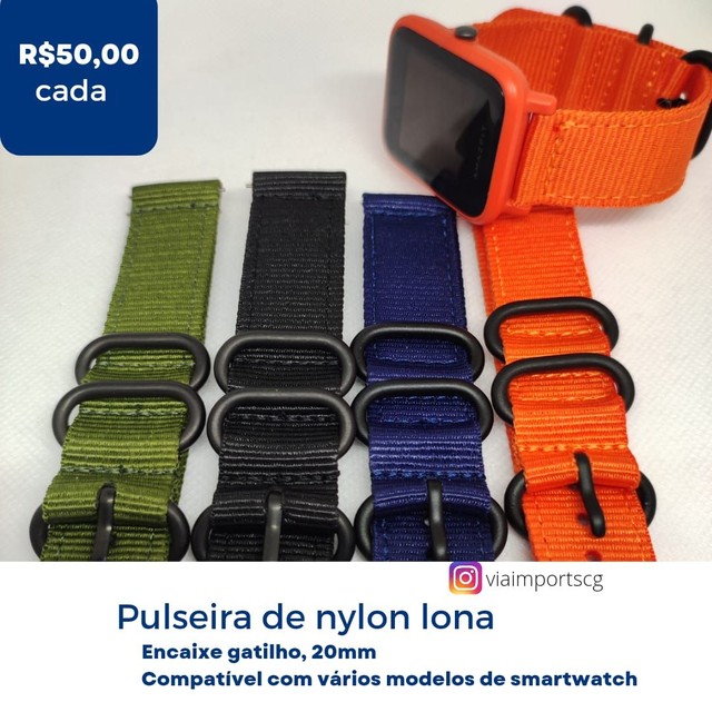 Pulseira Nylon Lona para Smartwatch 20mm