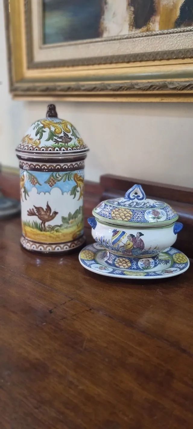 Antiguidades,  conjunto de Faiança antiga assinada - Foto 3