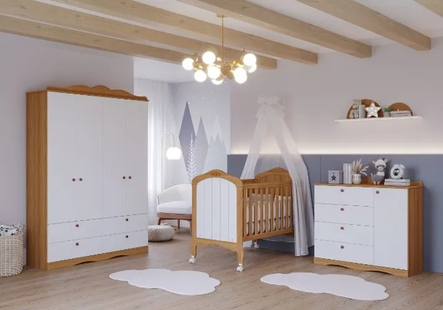 Quarto Infantil Encanto com Berço Americano Harmonia, 100% MDF - Permobili Baby 