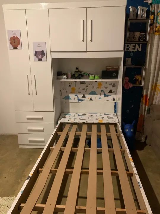Cama Infantil Branca com Guarda-Roupas - Foto 4