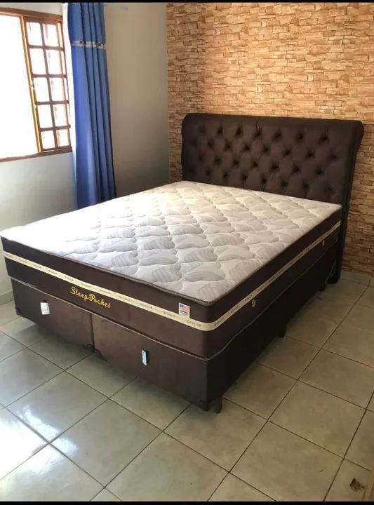 Cama box queen kit 3 peças colchão base e cabeceira