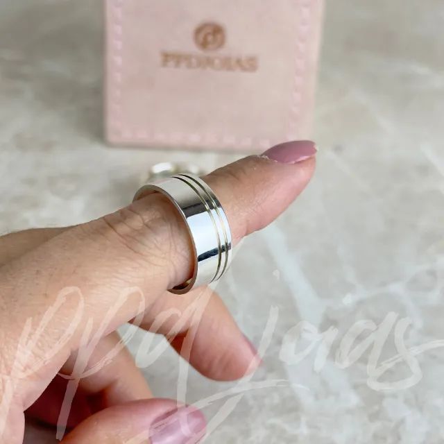 Par de Alianças Prata 950 Diamantado Lateral - Foto 2