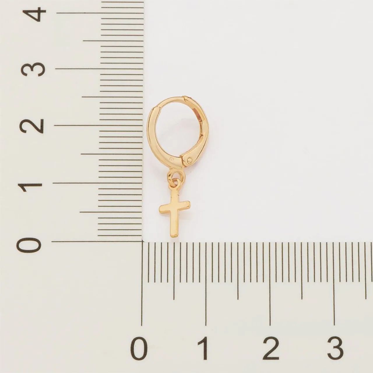 Brinco Meia Argola Cruz Folheado a Ouro 18K - Rommanel - Foto 2