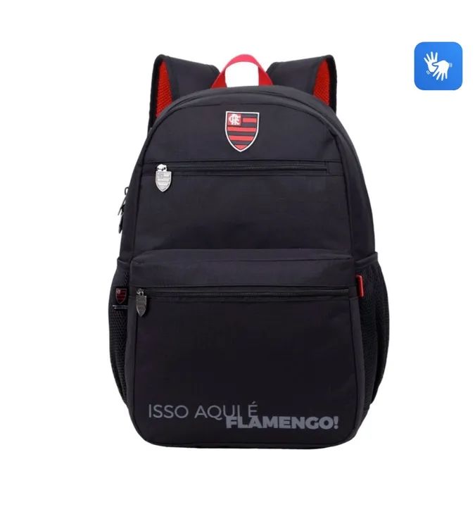 Mochila escolar Flamengo oficial escrita preta oficial