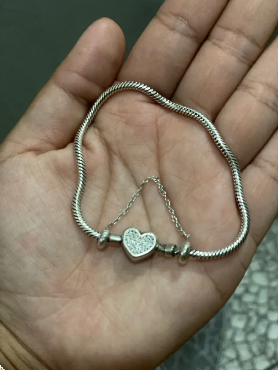 Pulseira Prata Coração Cravejado