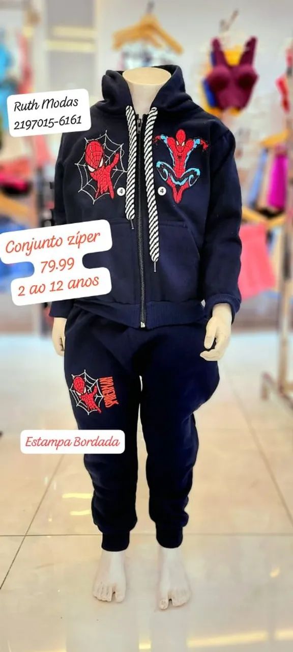 Conjunto Moletom Infantil Homem Aranha - Tamanho 2 a 12 Anos