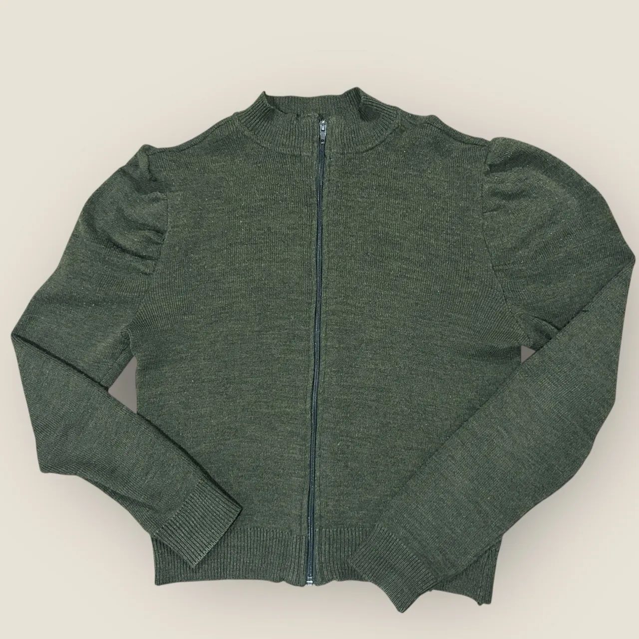  Suéter de Lã com Zíper Verde Exército - Foto 3