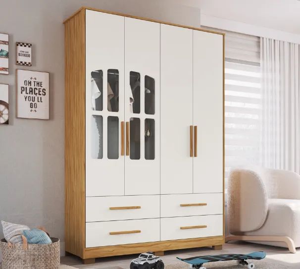 Roupeiro Charlo 4 Portas, 100% MDF - Peroba - Foto 2