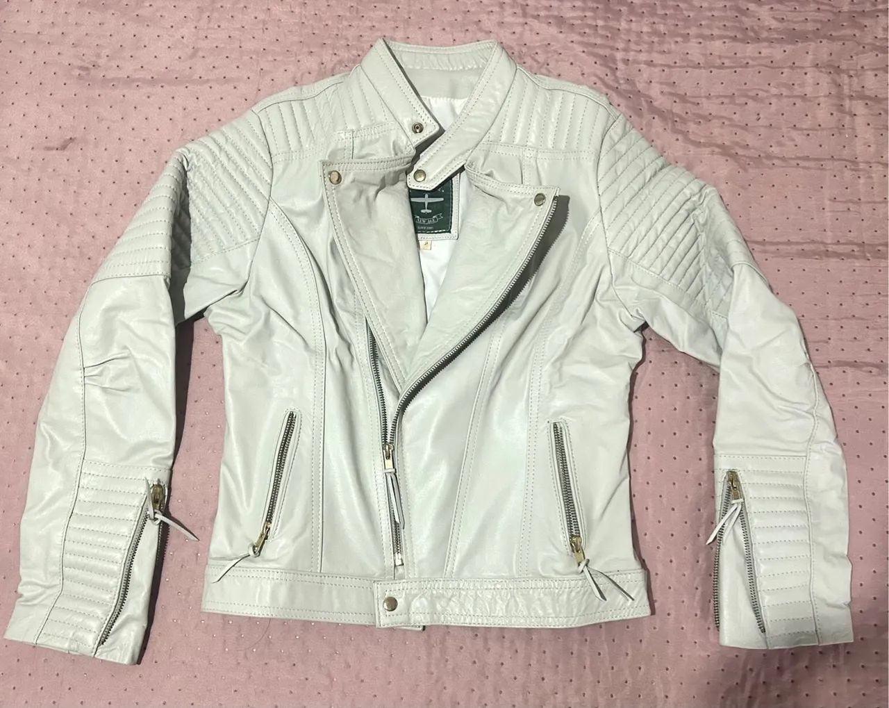 Jaqueta de Couro Legitimo Feminina Off White  - Foto 5