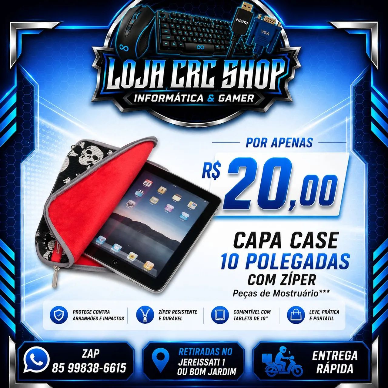 Capa Case com zíper 10 Polegadas Tablet etc