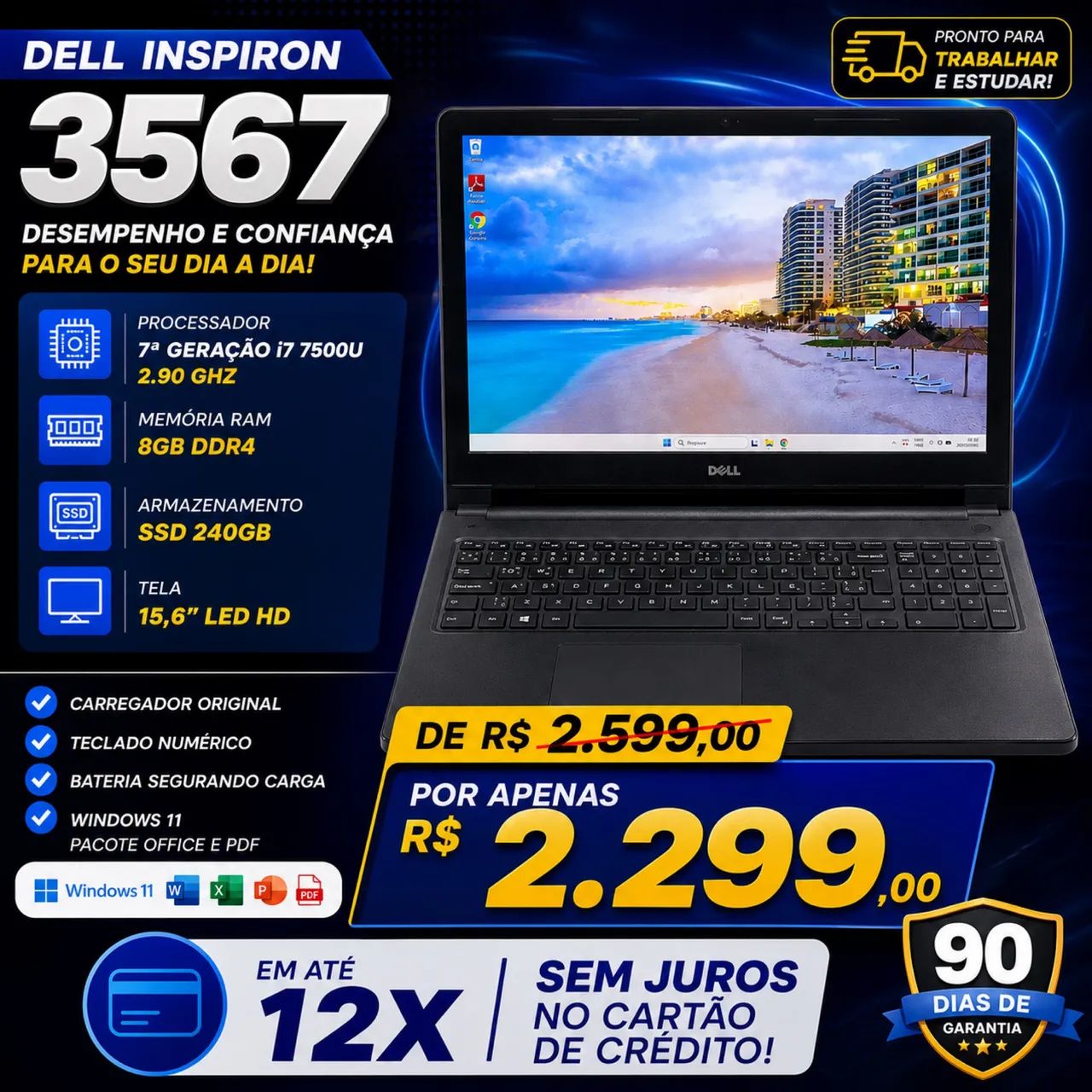 Notebook Dell i7 7ª Gen c/ SSD - Foto 2