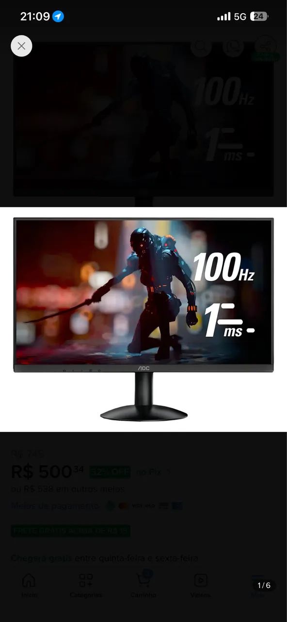Monitor gamer AOC 23,8 full HD 100hz - Foto 3