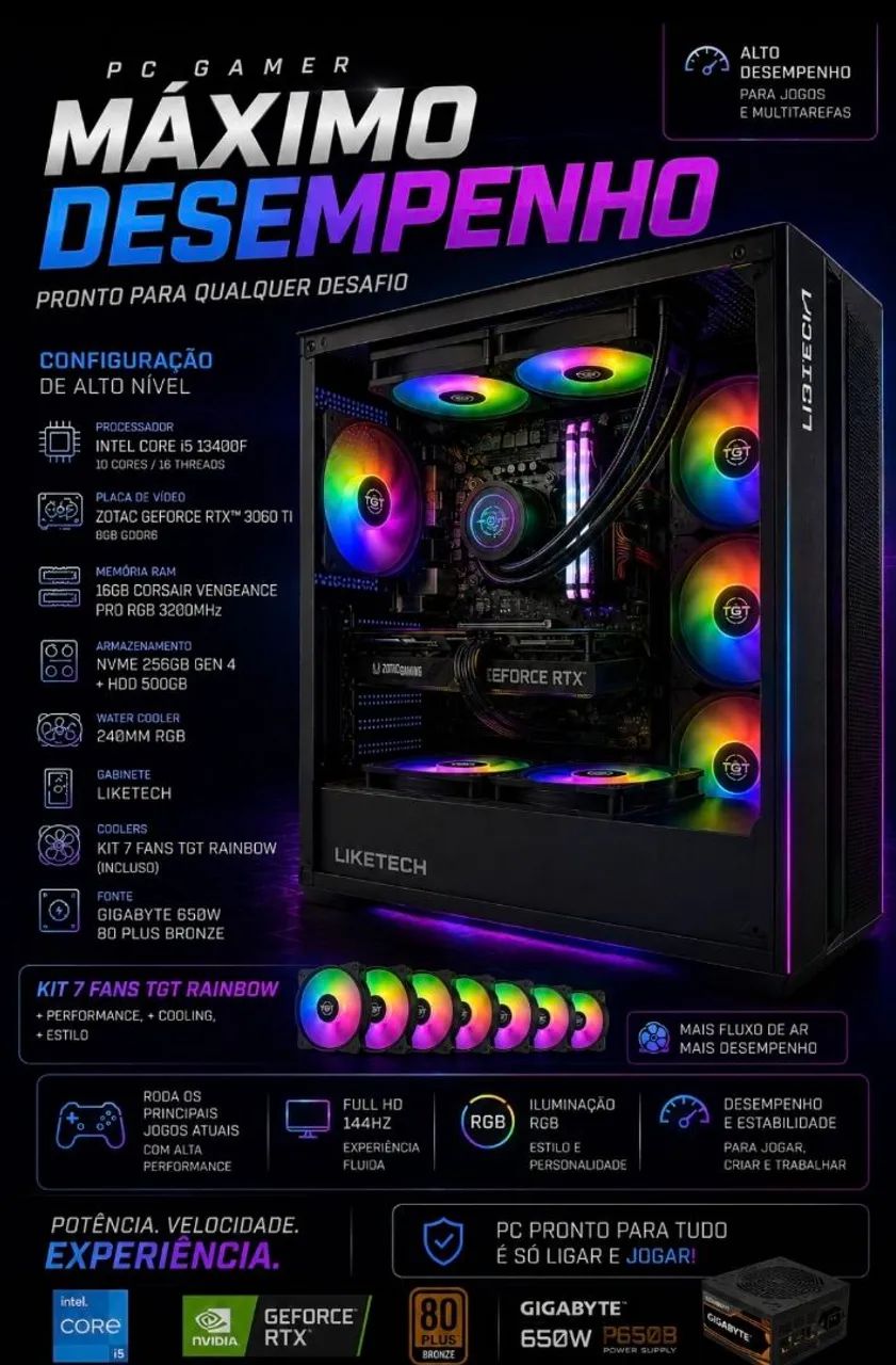 Pc gamer core i5 13400F com rtx 3060ti