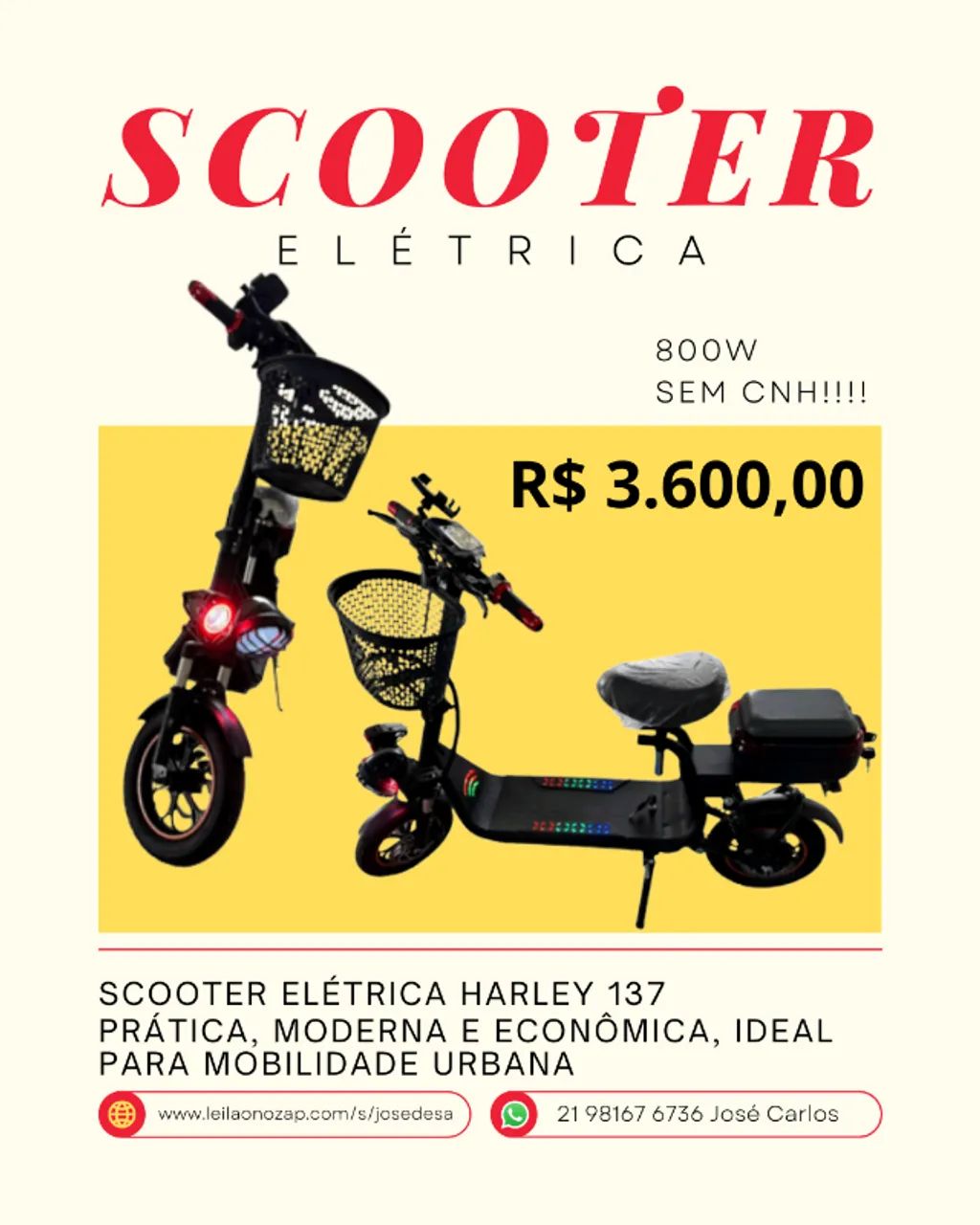 Scooter Elétrica Harley 137 - SEM CNH - R$ 3.600, Nova na Caixa e Barata - Foto 2